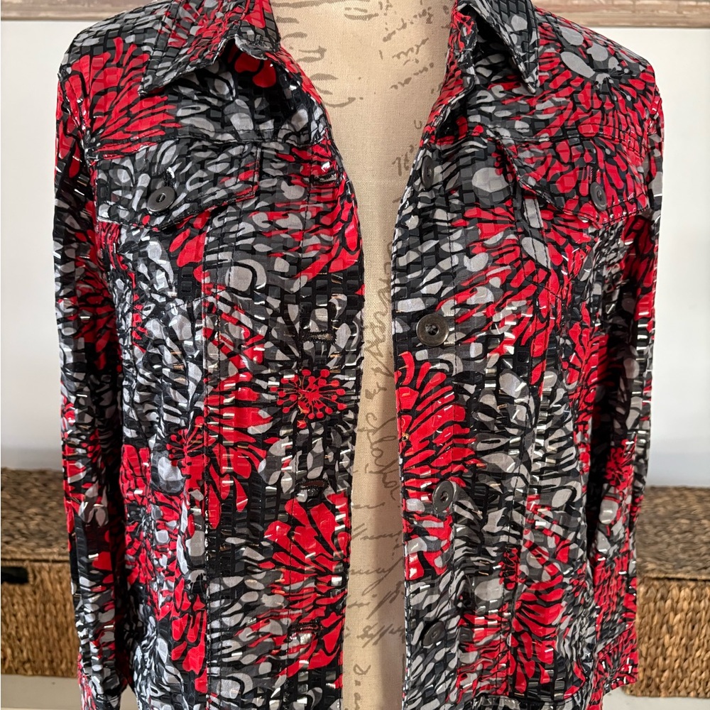 Ruby Rd. Red and Black Patterned Jacket